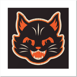 Retro Angry Black Halloween Cat Version 1 Posters and Art